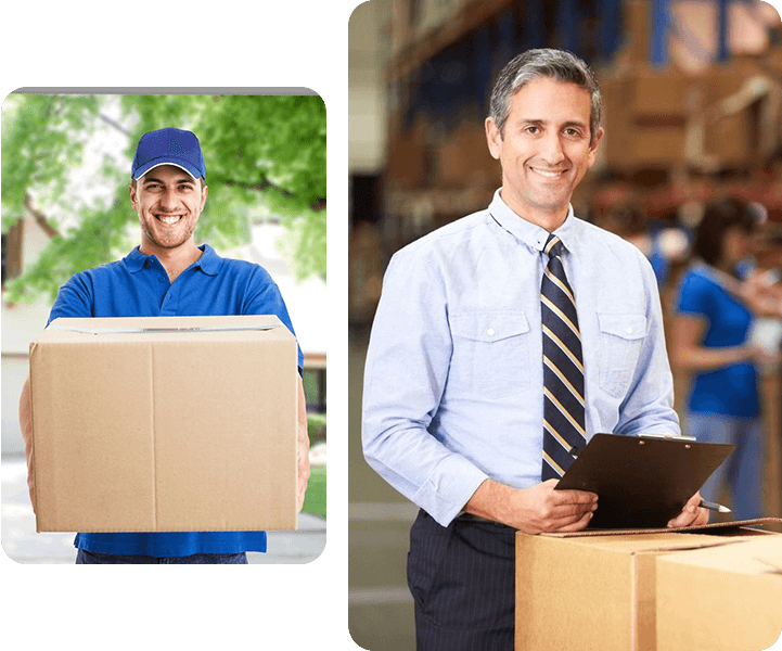 Photo collage of a delivery man and a professional